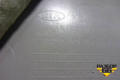 Обшивка стойки задняя верхняя левая (хетчбэк) (858512F500) для Kia Cerato с 2003-2009г (Серато 1)
