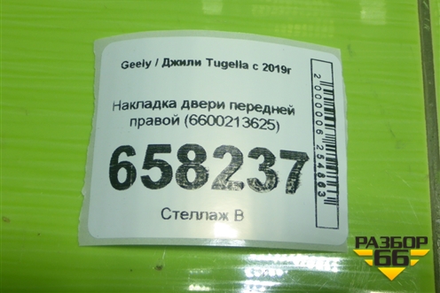 Накладка двери передней правой (6600213625) для Geely Tugella с 2019г (Тугелла)