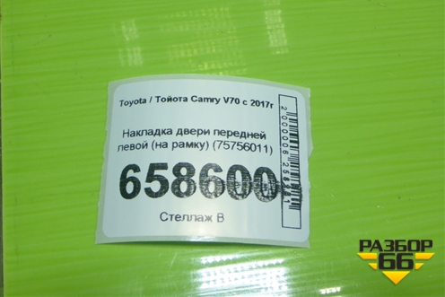 Накладка двери передней левой (на рамку) (75756011) для Toyota Camry V70 с 2017г