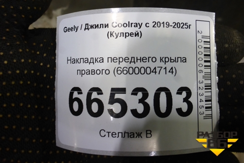 Накладка переднего крыла правого (6600004714) для Geely Coolray с 2019-2025г (Кулрей)