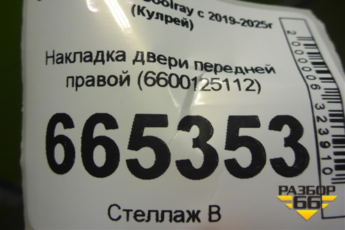 Накладка двери передней правой (6600125112) для Geely Coolray с 2019-2025г (Кулрей)