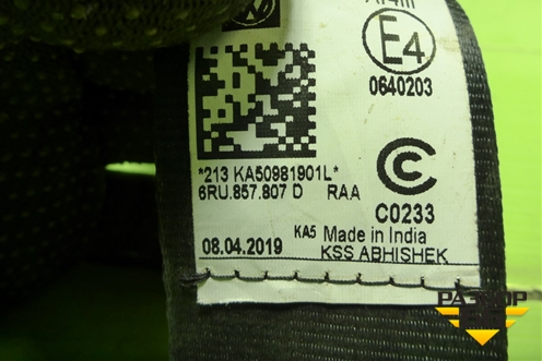 Ремень безопасности задний центральный (6RU857807D) для Volkswagen Polo (седан) с 2010г (Поло)